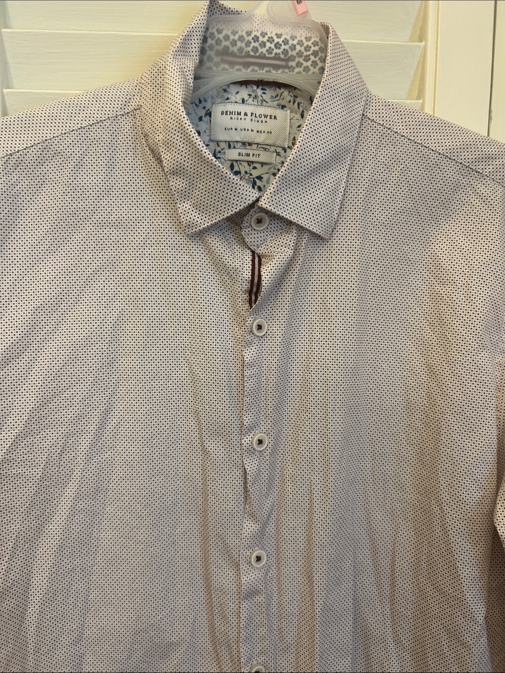 Denim & Flower Men’s Button-Down Shirt in Light Beige with Microdot